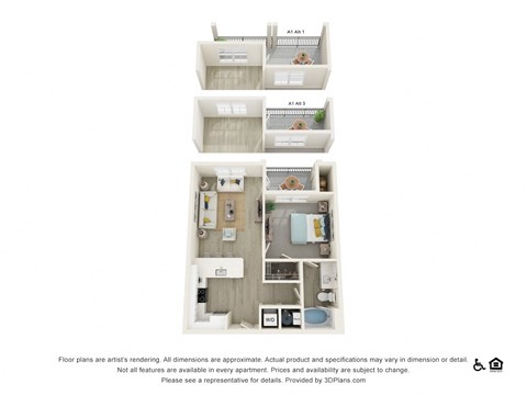 Floor plan for 1 bed, 1 bath, 709 sqft